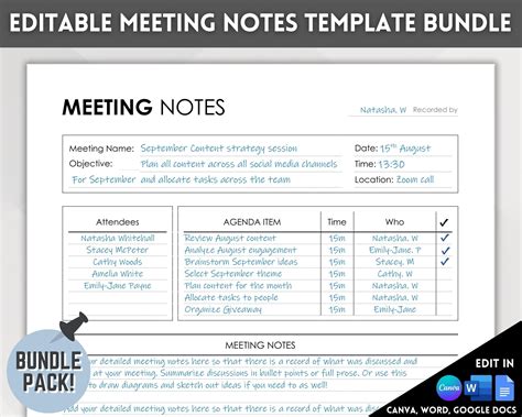Note Taking In Meetings Template