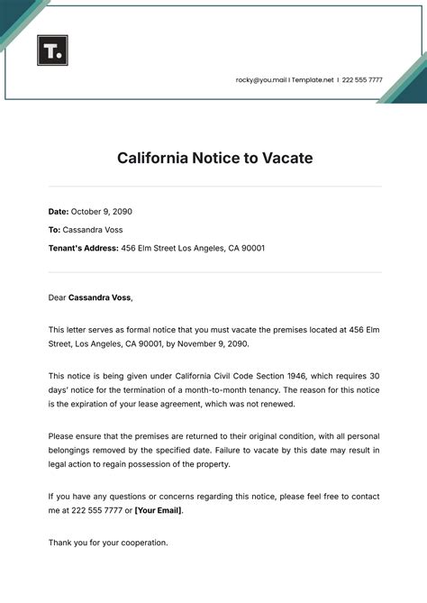 Notice To Vacate California Template