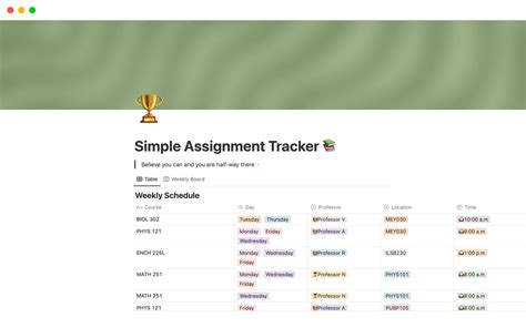 Notion Assignment Tracker Template