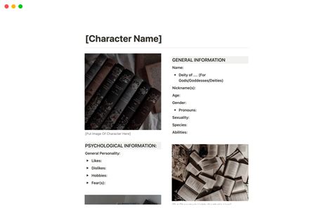Notion Character Templates