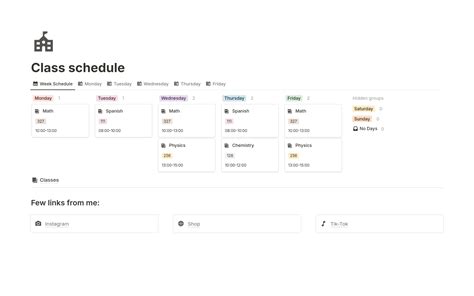 Notion Class Schedule Template