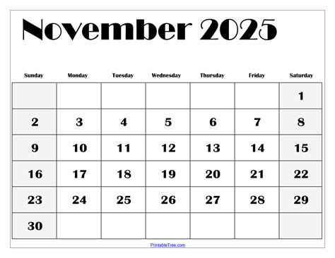 Nov Calendar Template