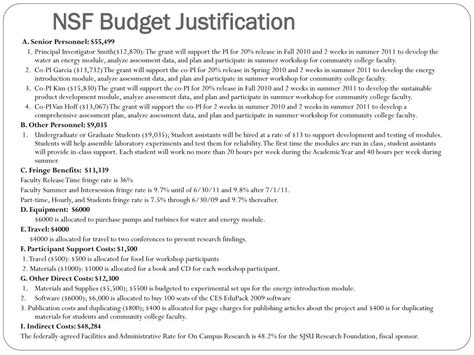 Nsf Budget Justification Template