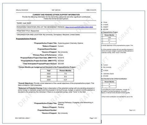 Nsf Current And Pending Support Template