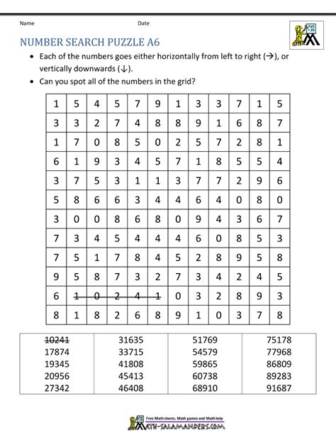 Number Find Puzzles Printable