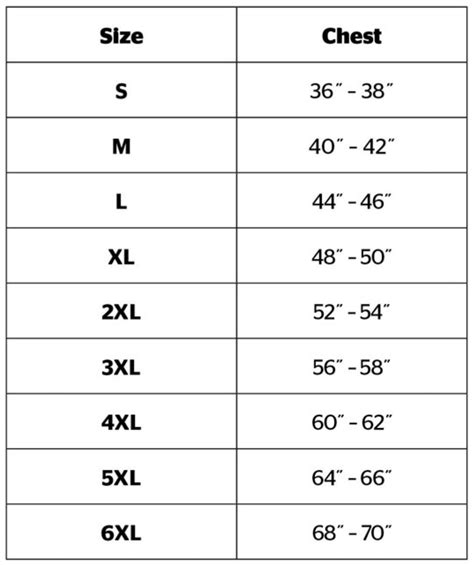 Number Shirt Size Chart
