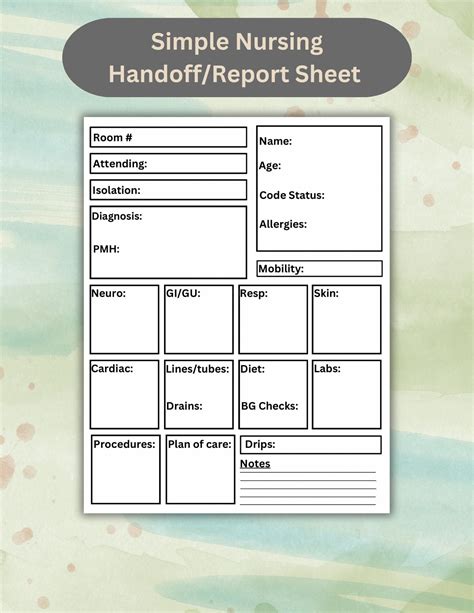Nurse Hand Off Report Template