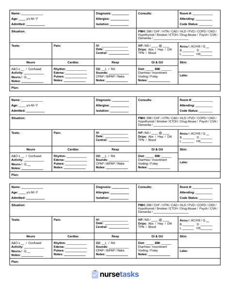 Nurse Report Sheet Printable
