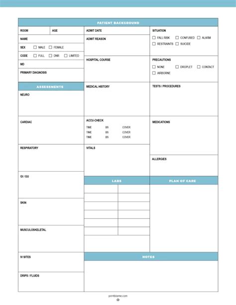 Nurse Report Sheets Template