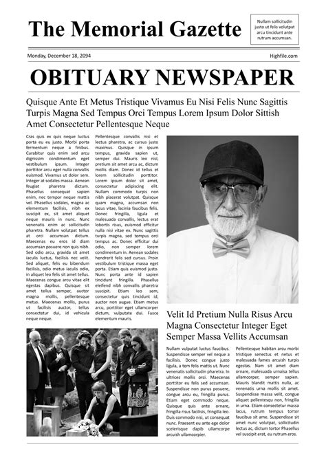 Obituary Template For Newspaper