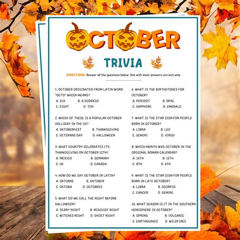 October Trivia Questions And Answers Printable