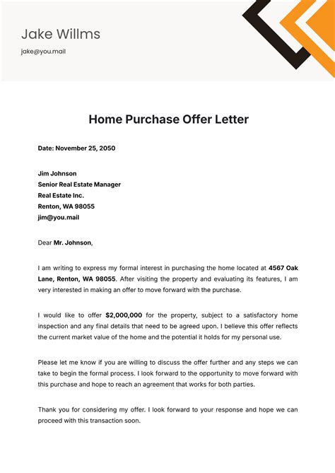 Offer Letter For Home Purchase Template