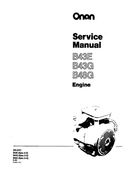 Onan B43e B43g B48g Service Manual Cummins Onan Generator Repair Book 965 0757