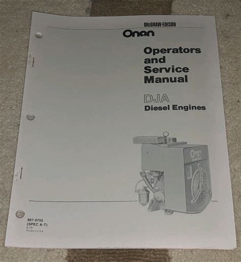 Onan Dja Engine Service Repair Maintenance Overhaul Shop Manual Operators Manual 967 0755