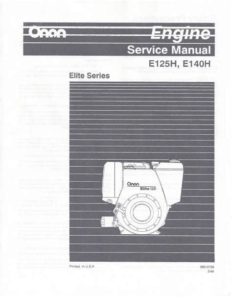 Onan E125h E140h Service Manual Cummins Elite Series Engine Generator Repair Book 965 0758