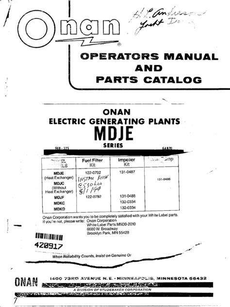 Onan Mdja Parts Catalog Operators Service Repair Manual 3 Manuals