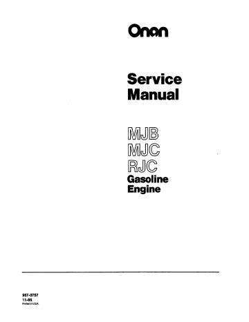 Onan Rjc Engine Service Repair Maintenance Overhaul Shop Manual 967 0757