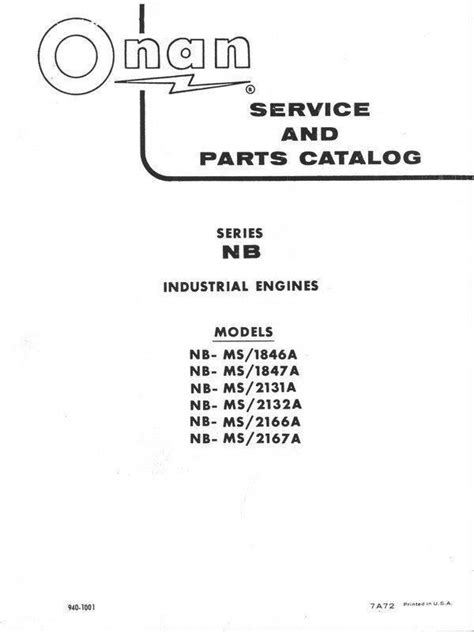 Onan Series Nb Industrial Engines Models Nb Ms 1846a Nb Ms 1847a Service Manual And Parts List Manual