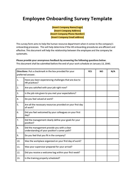 Onboarding Survey Template