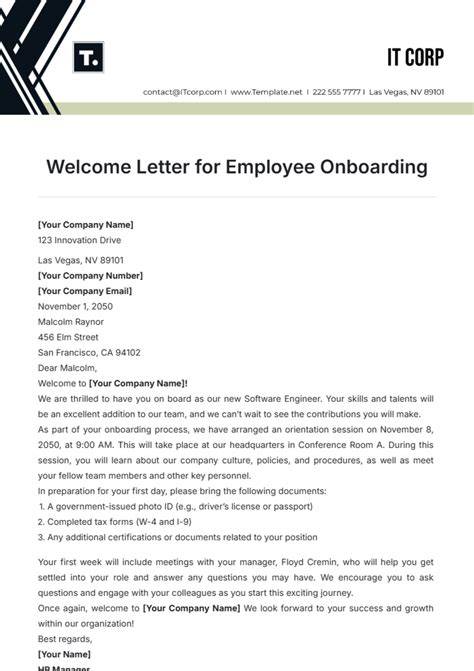 Onboarding Welcome Letter Template