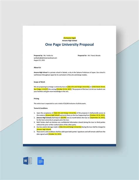 One Page Proposal Template Word