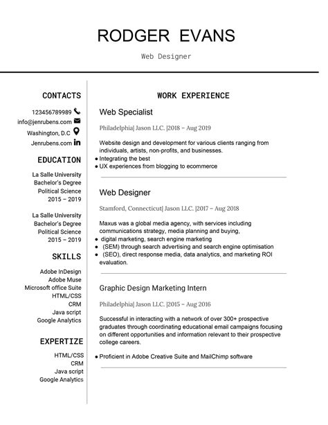 One Page Resume Template Google Docs