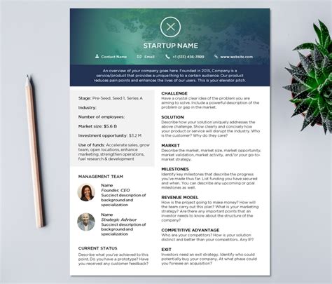 One Pager Template Startup