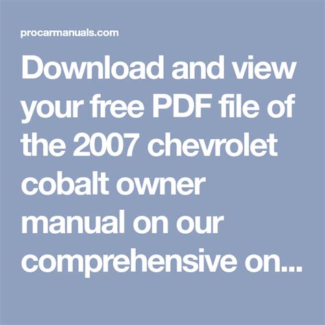 Online Chevrolet Cobalt Owners Manual