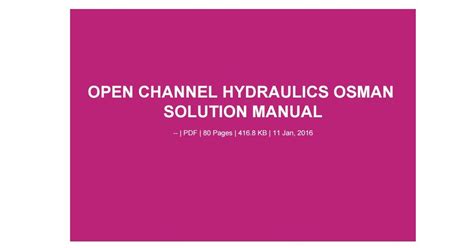 Open Channel Hydraulics Osman Solution Manual