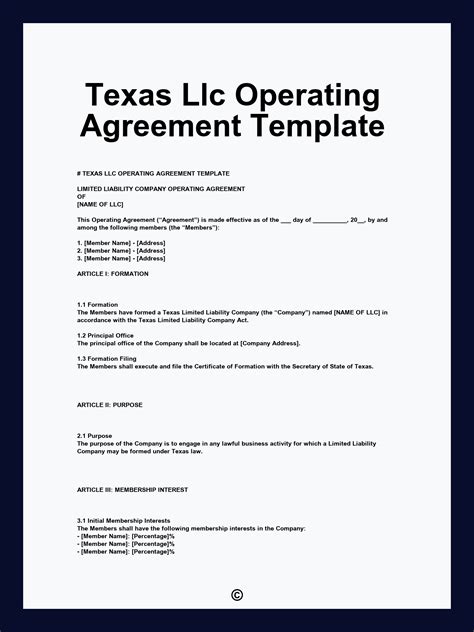 Operating Agreement Llc Template Texas