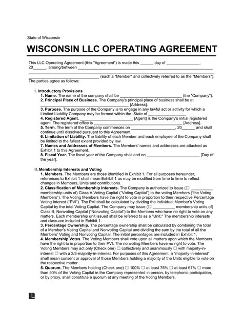 Operating Agreement Llc Template Wisconsin
