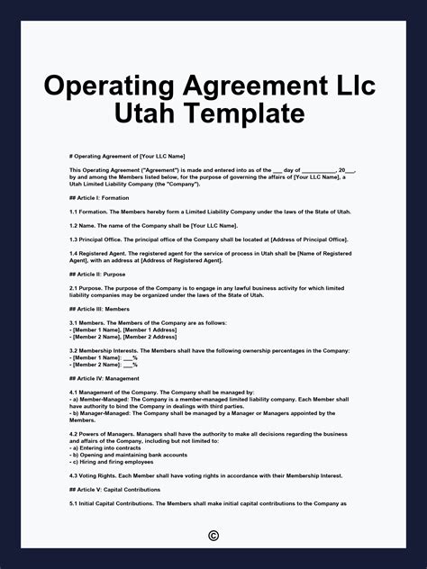 Operating Agreement Llc Utah Template