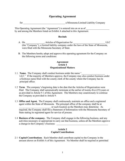 Operating Agreement Template For Corporation