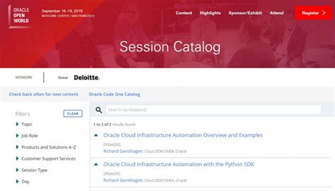 Oracle Open World Content Catalog