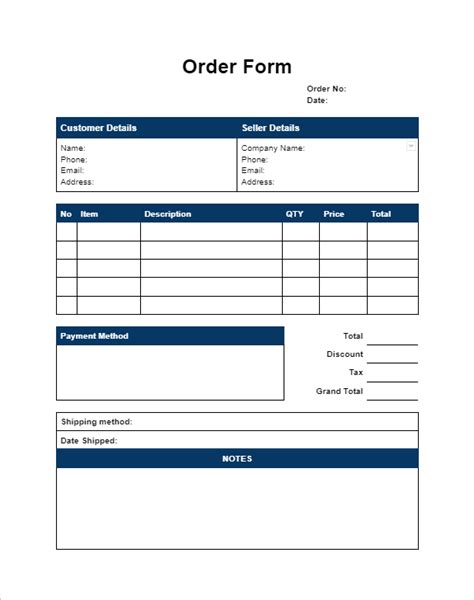 Order Form Template Google Docs