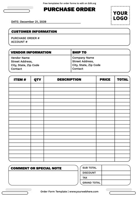 Order Forms Templates
