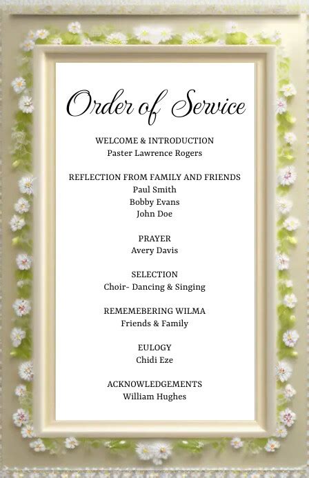 Order Of Service Template Funeral