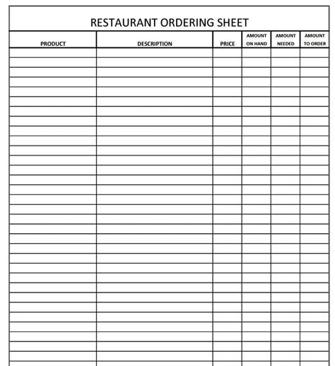 Ordering Sheet Template