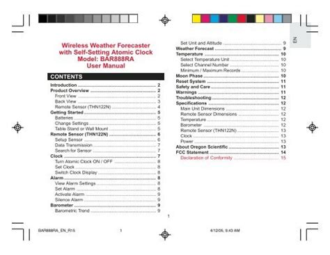 Oregon Scientific Model Bar888ra Manual