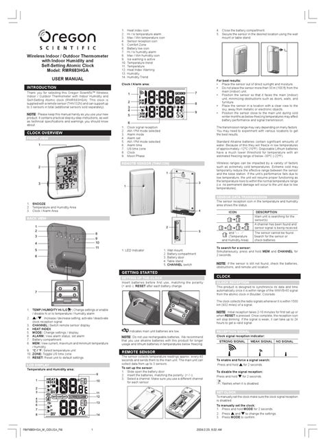 Oregon Scientific Rmr683hga Instruction Manual