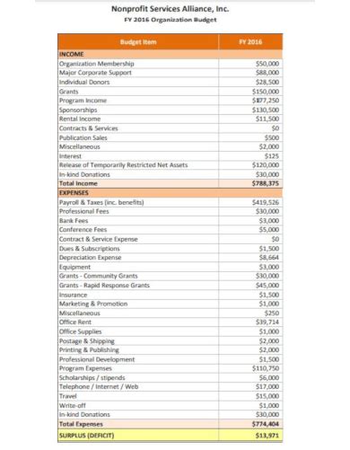 Organizational Budget Template