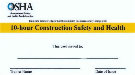 Osha 10 Card Template