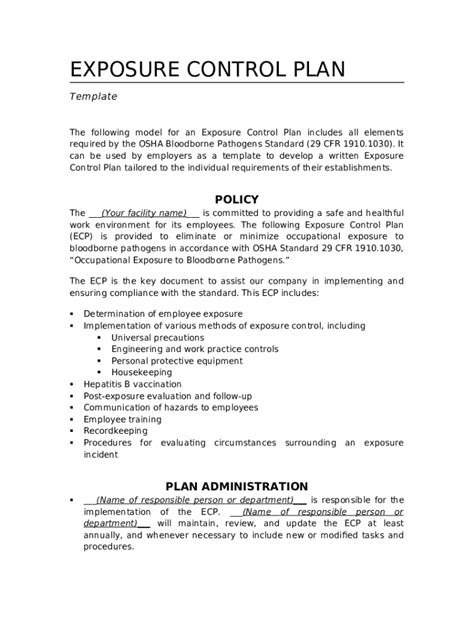 Osha Exposure Control Plan Template