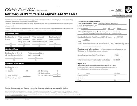 Osha Form 300a Printable