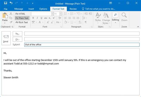 Out Of Office Automatic Reply Template