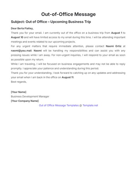 Out Of Office Templates