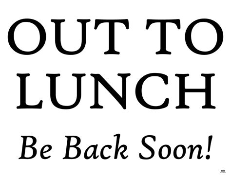 Out To Lunch Printable Sign