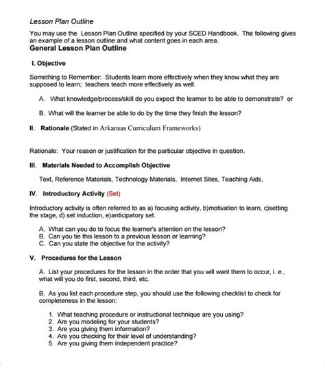 Outline Lesson Plan Template