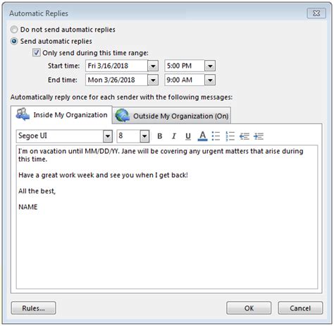 Outlook Away Message Template
