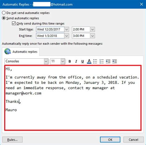 Outlook Out Of Office Reply Template